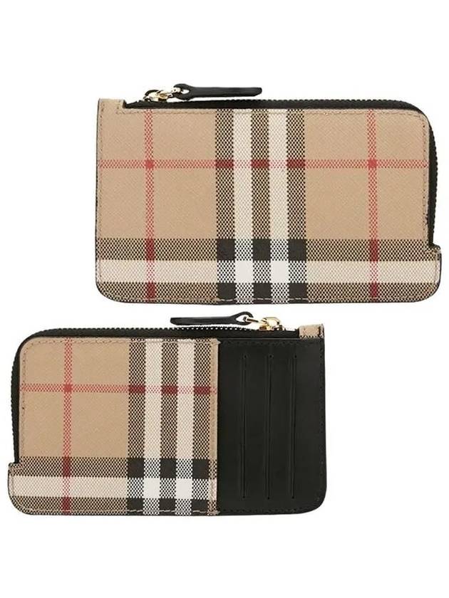 Burberry Check Pattern Half Zipper Card Wallet Archive Beige
