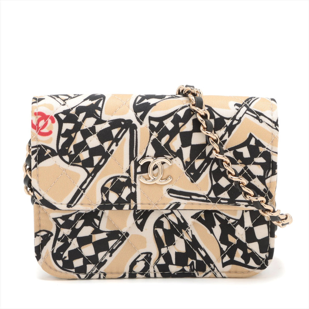 Top Quality Chanel Flag Print Canvas Chain Shoulder Bag Beige Gold  Nonevelty