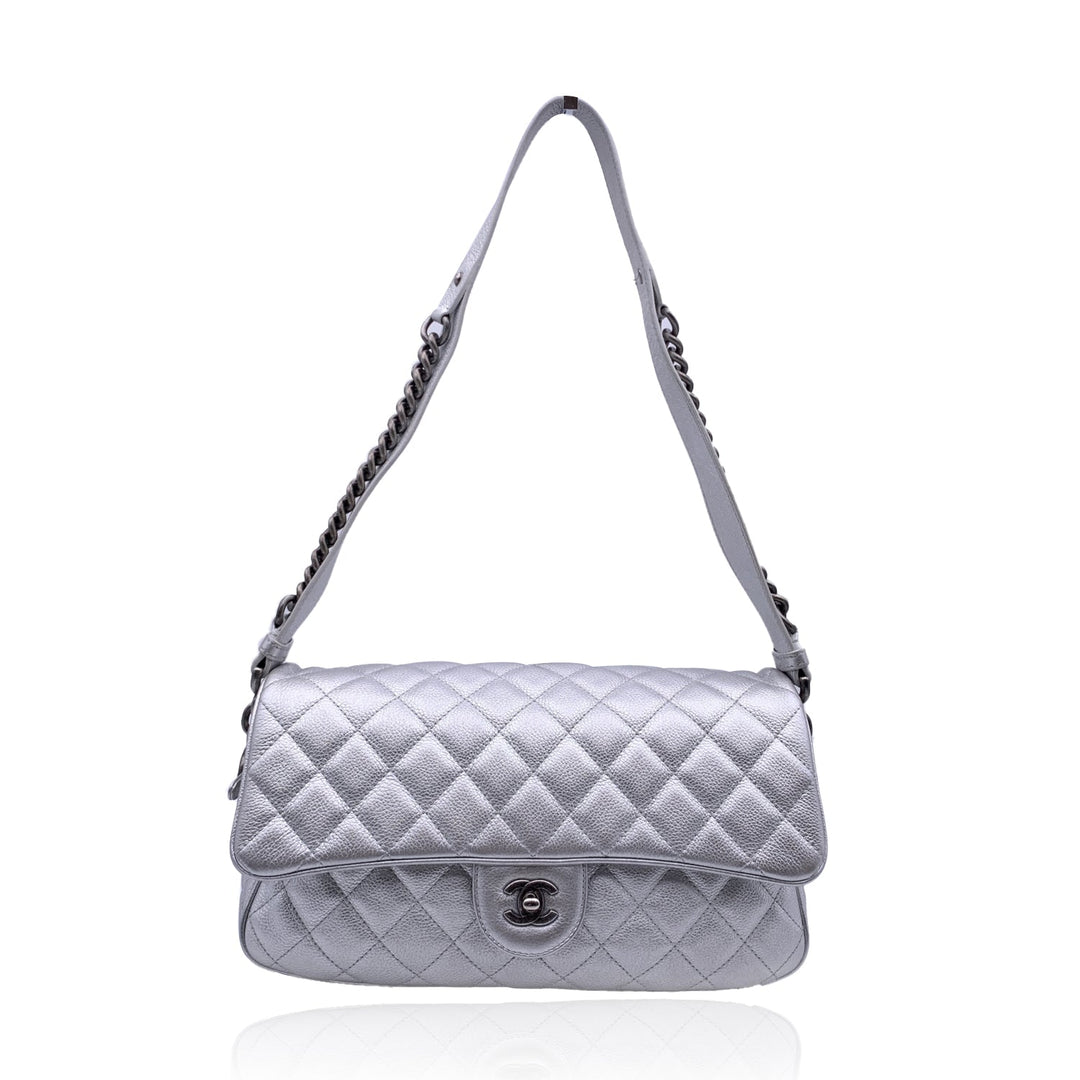 Chanel Airline 2016 Silver Quilted Leather Easy New Shoulder Bag