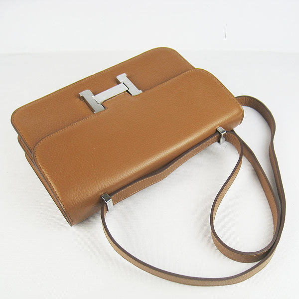 Hermes Calf Leather Message Bag H020 Light Coffee Silver