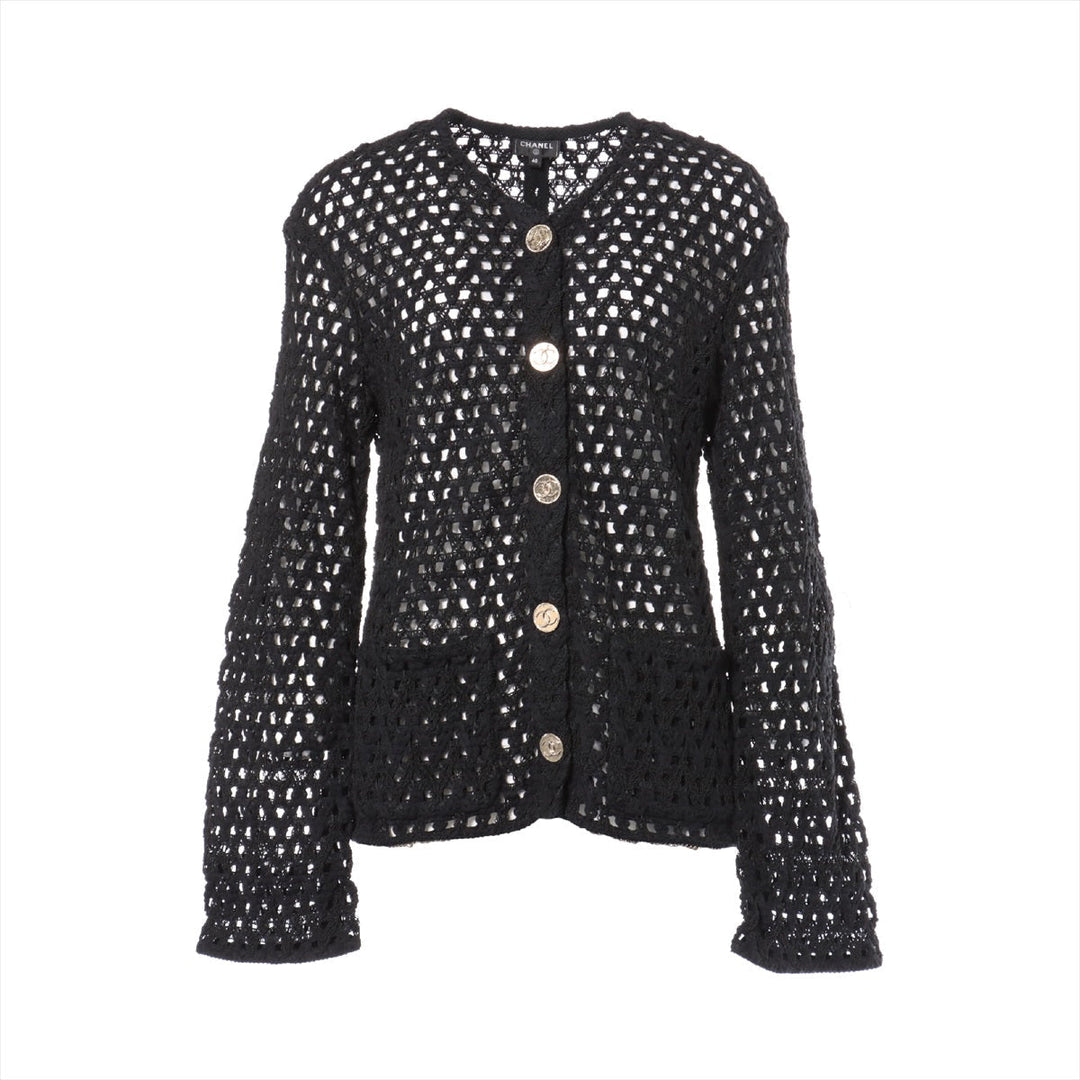 Top Quality Chanel Coconut Button P65 Cotton X Linen s Jacket 40  Black