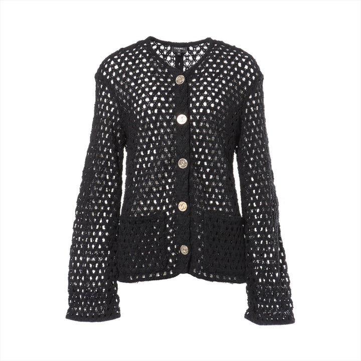 Top Quality Chanel Coconut Button P65 Cotton X Linen s Jacket 40  Black