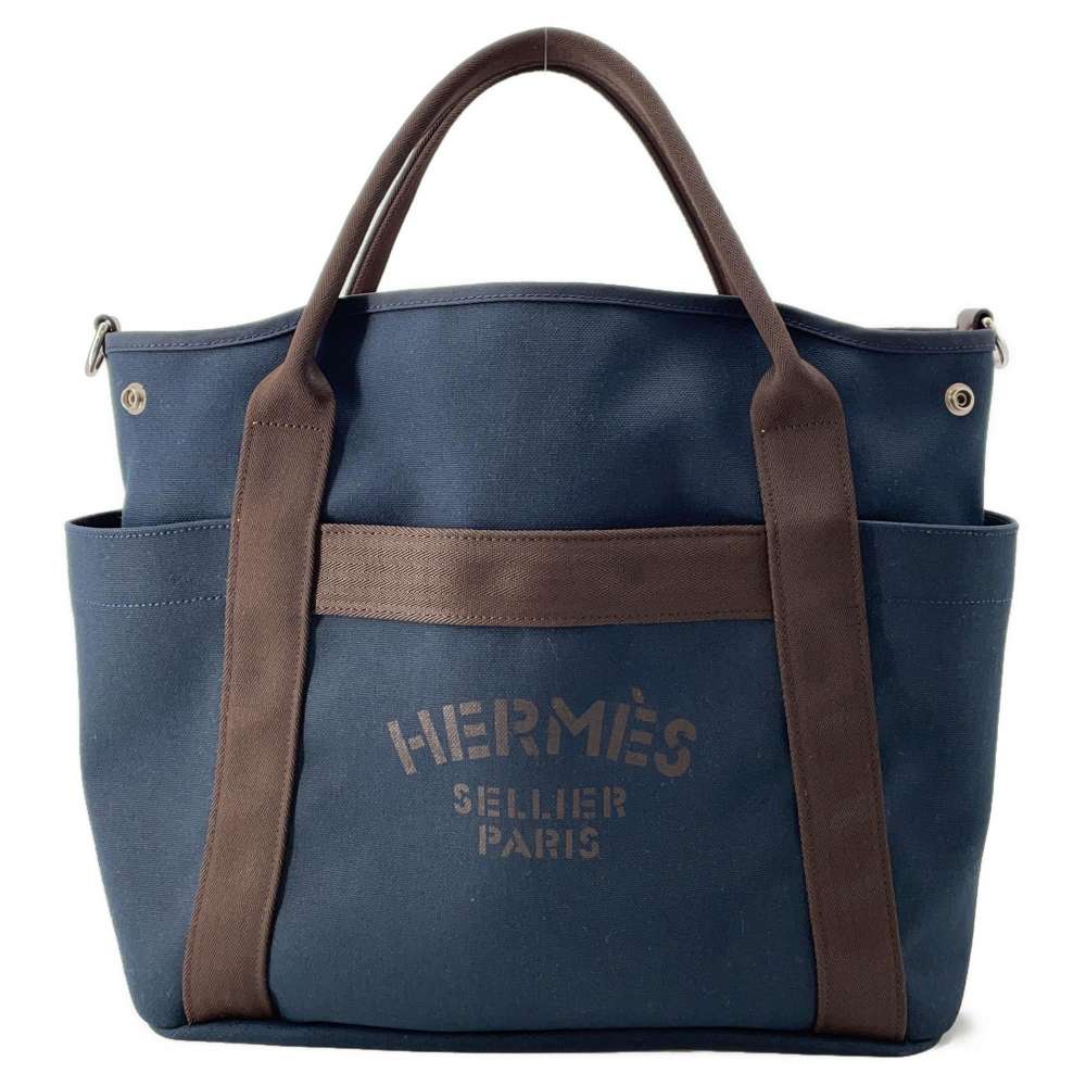 HERMES Sucked Pansage Groom Navy/Feu Toile Chevrons Canvas