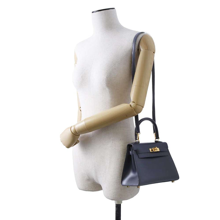 HERMES Mini Kelly Navy Box Calf Leather