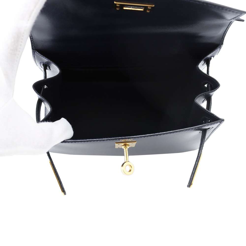 HERMES Mini Kelly Navy Box Calf Leather