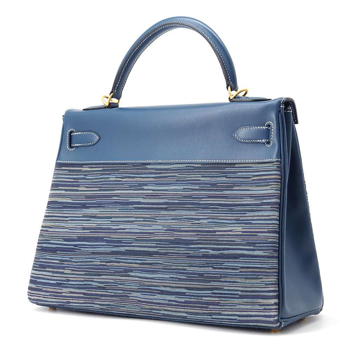 Hermes Kelly Retourne Blue Thalassa Box Calf Leather Vibrato Size 32