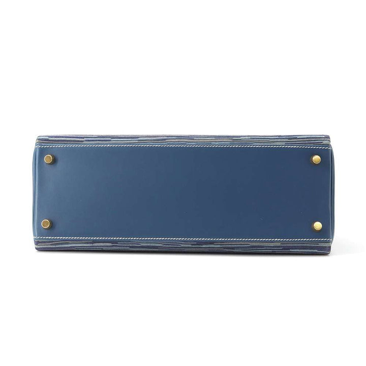 Hermes Kelly Retourne Blue Thalassa Box Calf Leather Vibrato Size 32