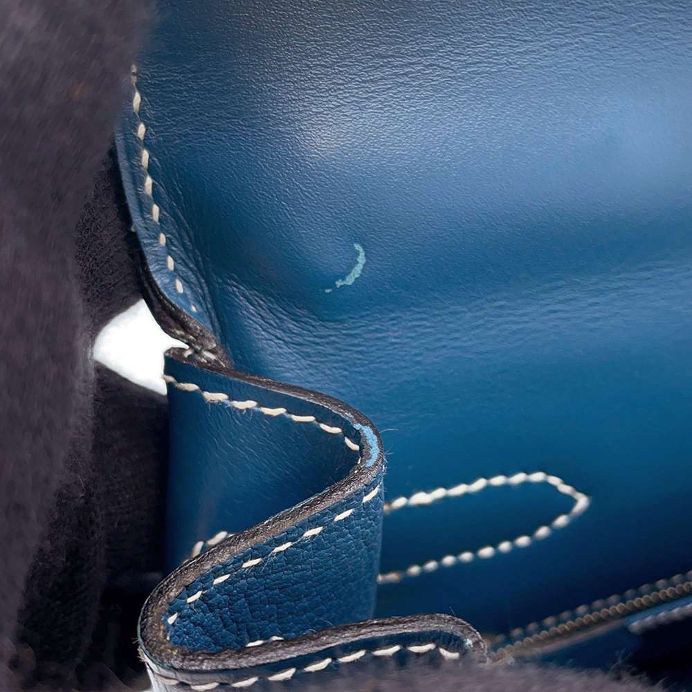 Hermes Kelly Retourne Blue Thalassa Box Calf Leather Vibrato Size 32