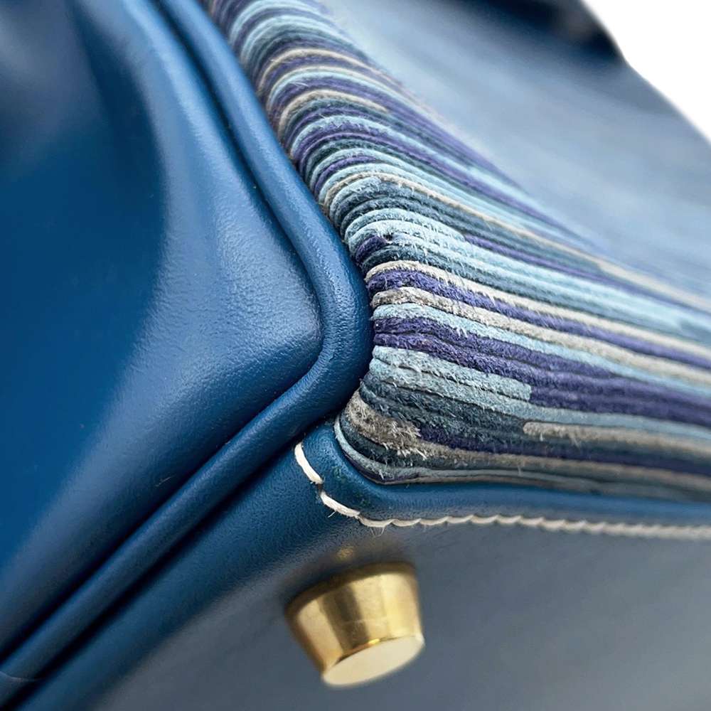 Hermes Kelly Retourne Blue Thalassa Box Calf Leather Vibrato Size 32