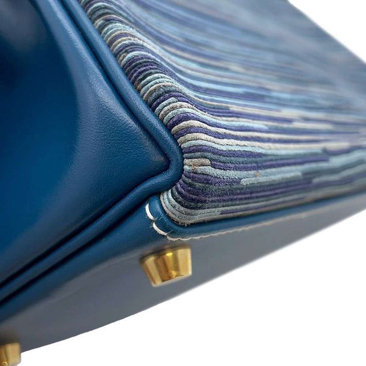 Hermes Kelly Retourne Blue Thalassa Box Calf Leather Vibrato Size 32