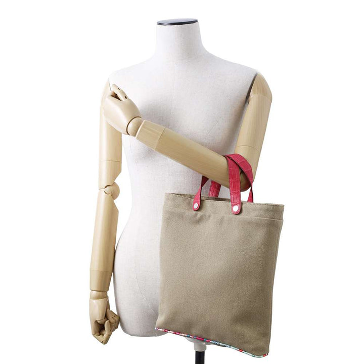 HERMES Petit H Sellier Handbag Beige/Pink Toile H Croco Silk