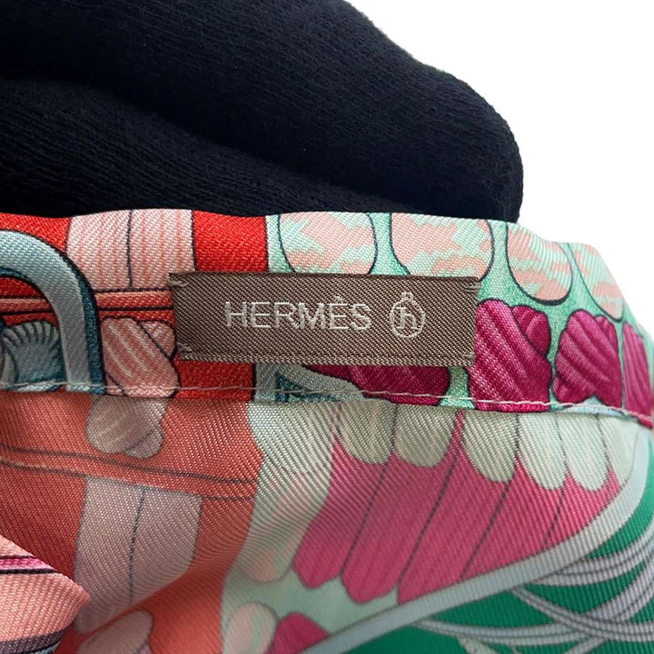 HERMES Petit H Sellier Handbag Beige/Pink Toile H Croco Silk