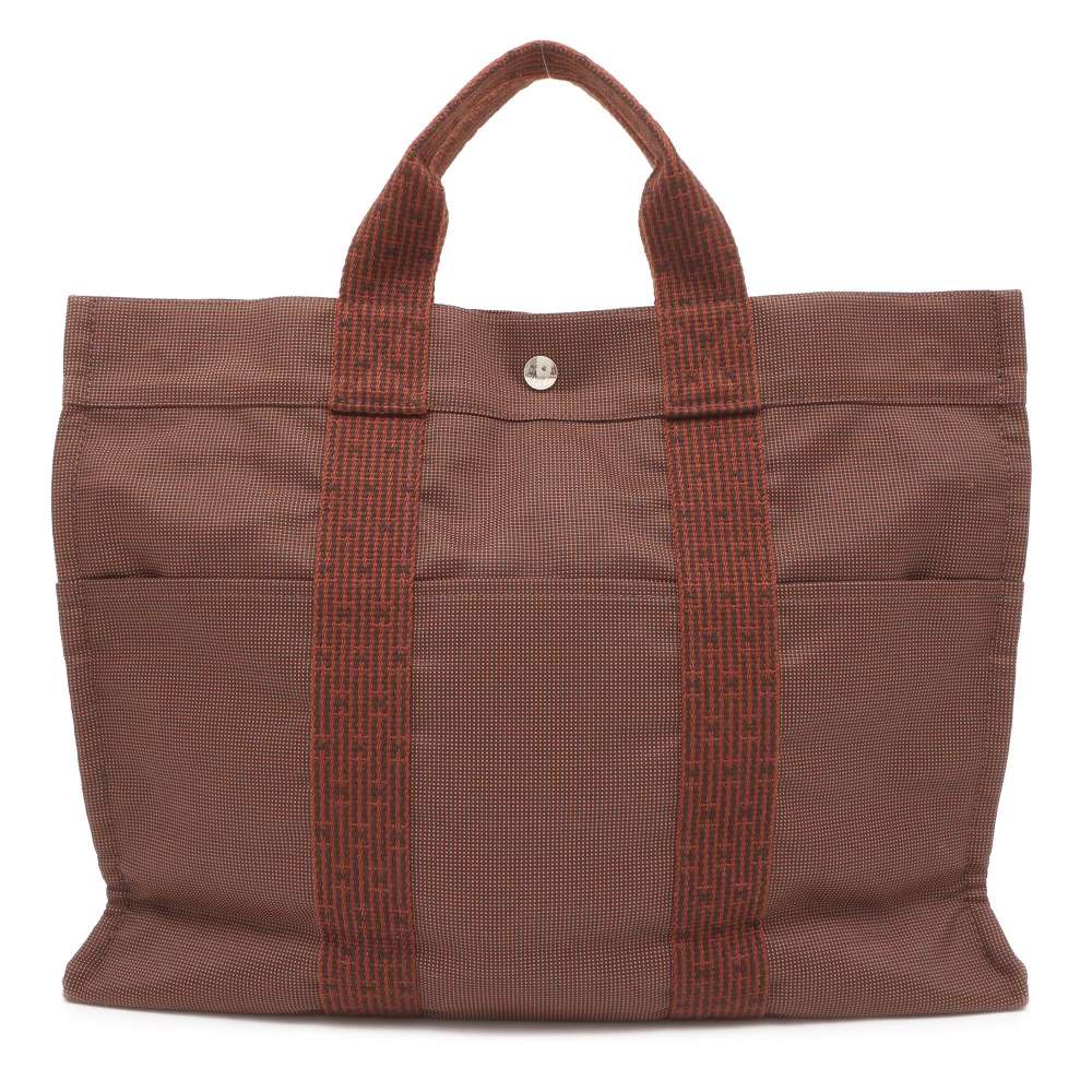 Hermes Her Line Tote Bag Brown Canvas Size MM