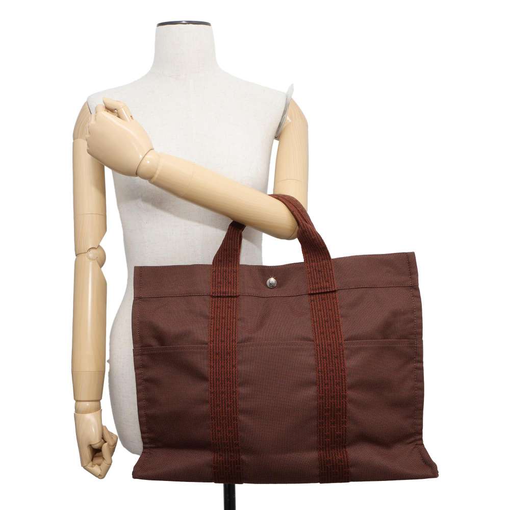 Hermes Her Line Tote Bag Brown Canvas Size MM