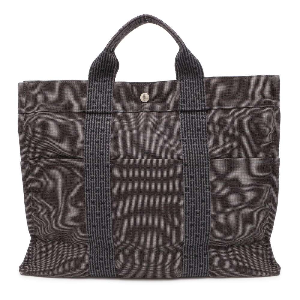 HERMES Her Line Tote Bag Gray Canvas Size MM