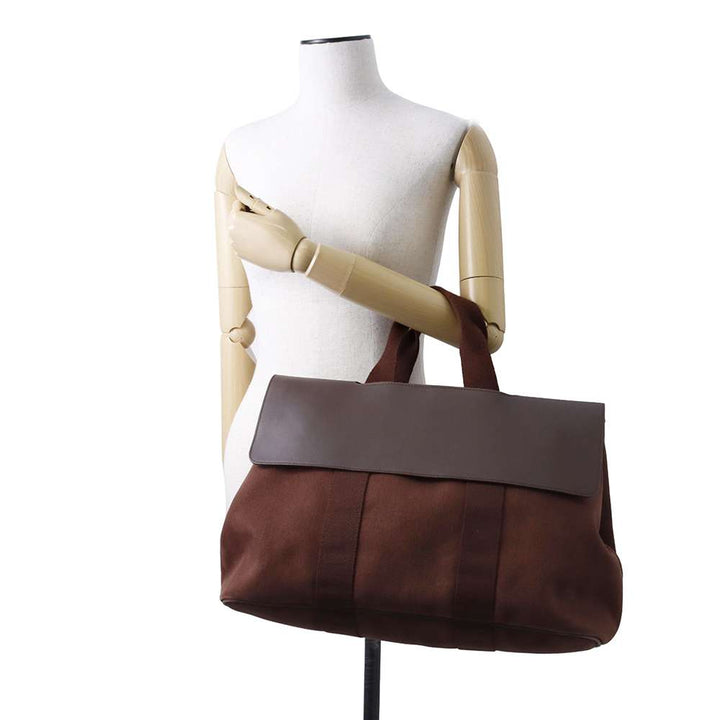 Hermes Valparaiso Brown Toile Chevrolet Calf Leather Size MM