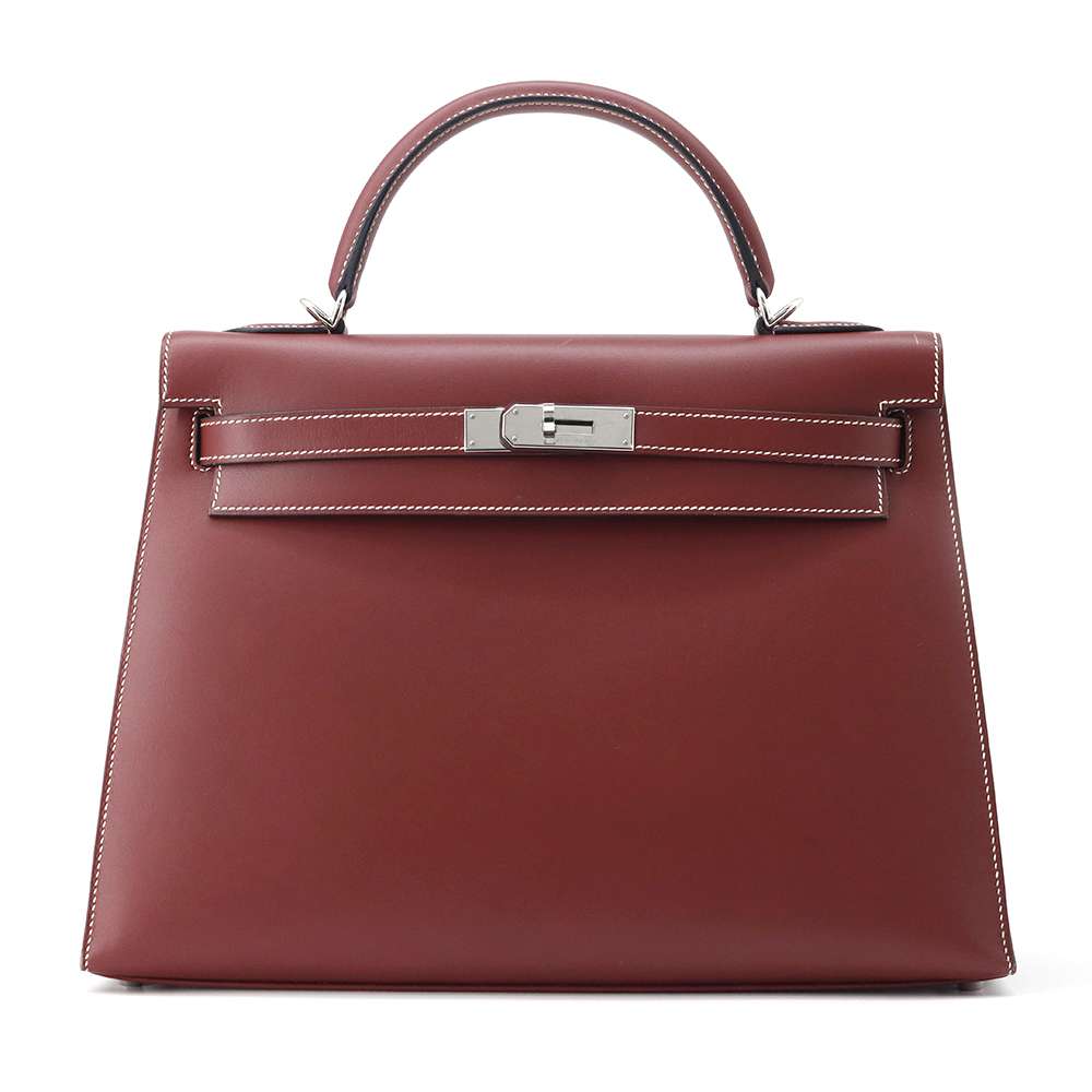 HERMES Kelly Sellier Rouge H Chamonix Leather Size 32