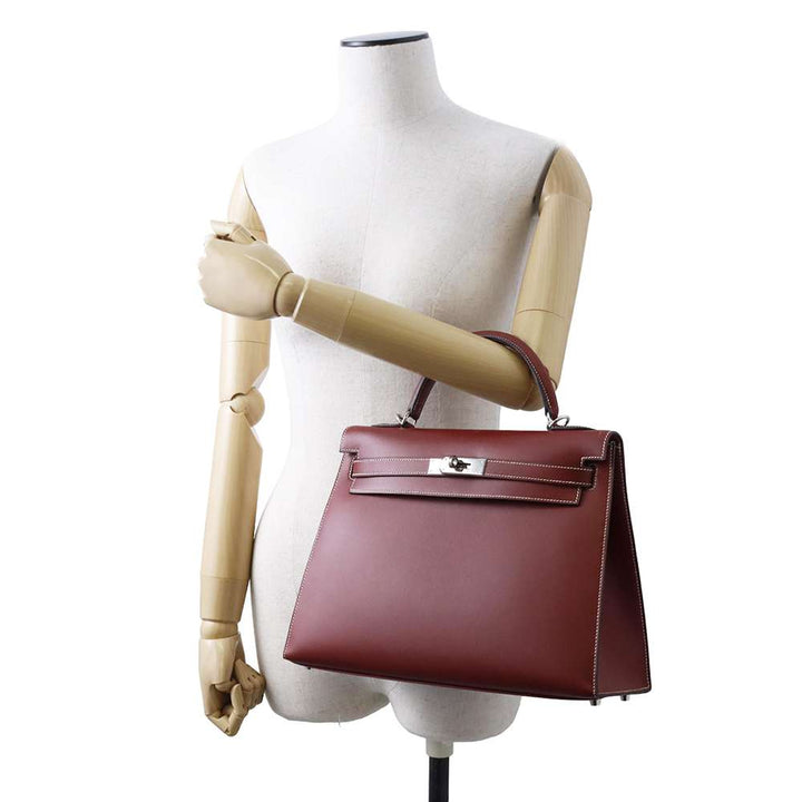 HERMES Kelly Sellier Rouge H Chamonix Leather Size 32