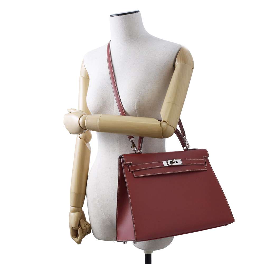 HERMES Kelly Sellier Rouge H Chamonix Leather Size 32