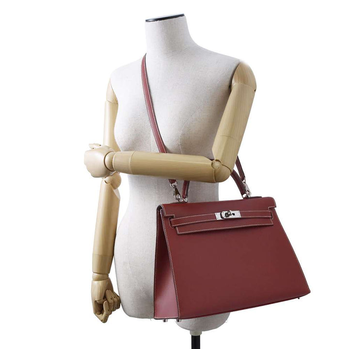 HERMES Kelly Sellier Rouge H Chamonix Leather Size 32