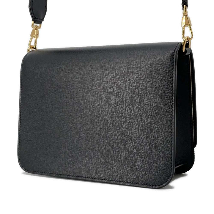 BURBERRY Check Flap Shoulder Bag Black/Beige Leather