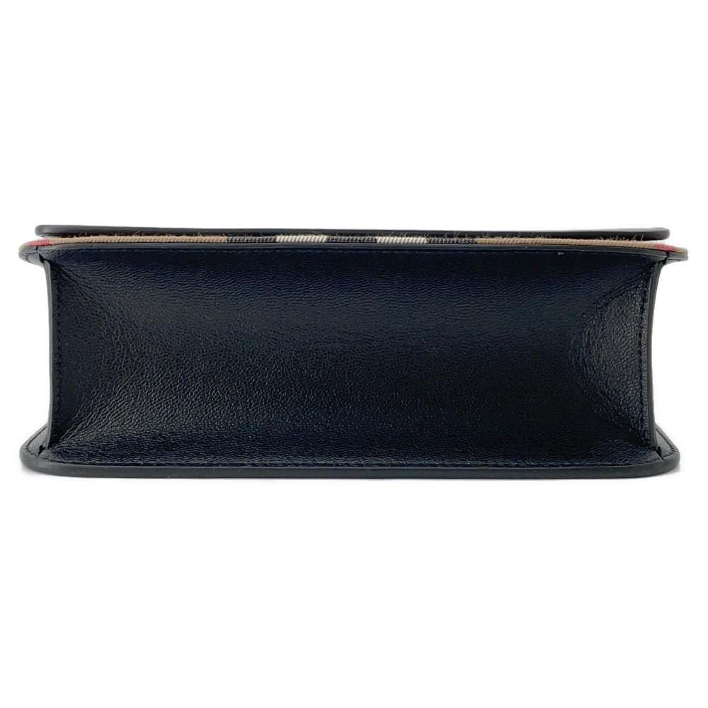 BURBERRY Check Flap Shoulder Bag Black/Beige Leather