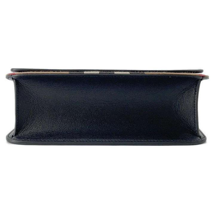 BURBERRY Check Flap Shoulder Bag Black/Beige Leather