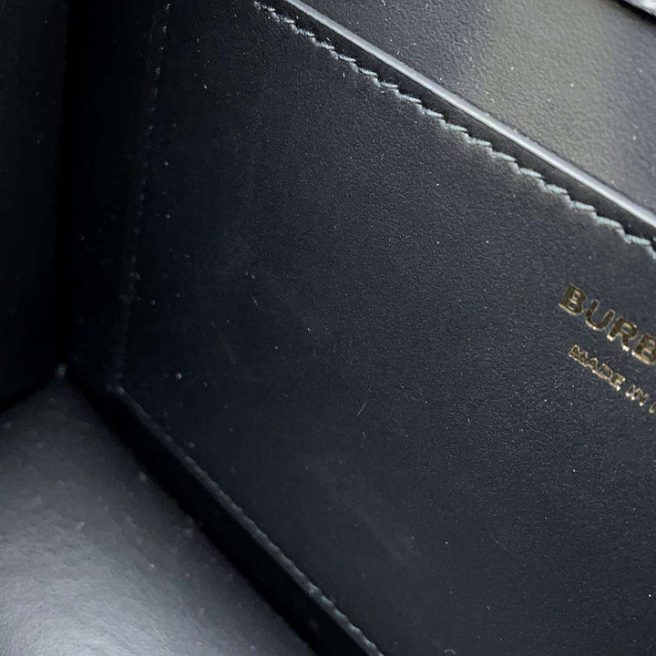 BURBERRY Check Flap Shoulder Bag Black/Beige Leather
