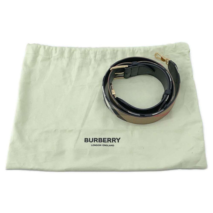 BURBERRY Check Flap Shoulder Bag Black/Beige Leather