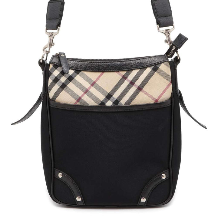 BURBERRY Nova Check Shoulder Bag Black/Beige Nylon Leather