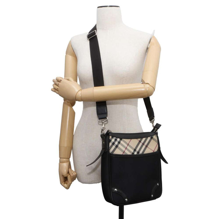 BURBERRY Nova Check Shoulder Bag Black/Beige Nylon Leather