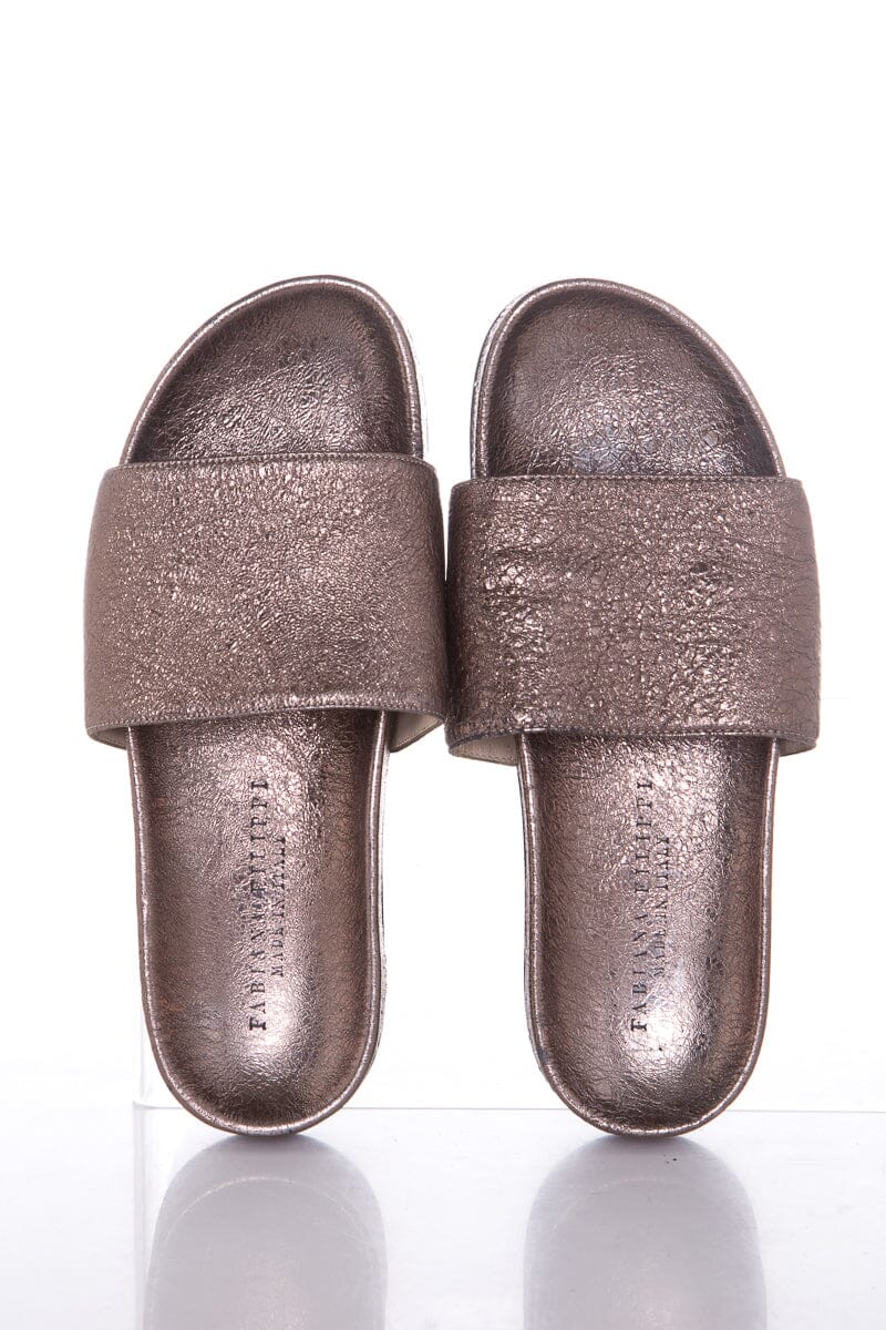Fabiana Filippi Silver Crackle Leather Slides SZ 38
