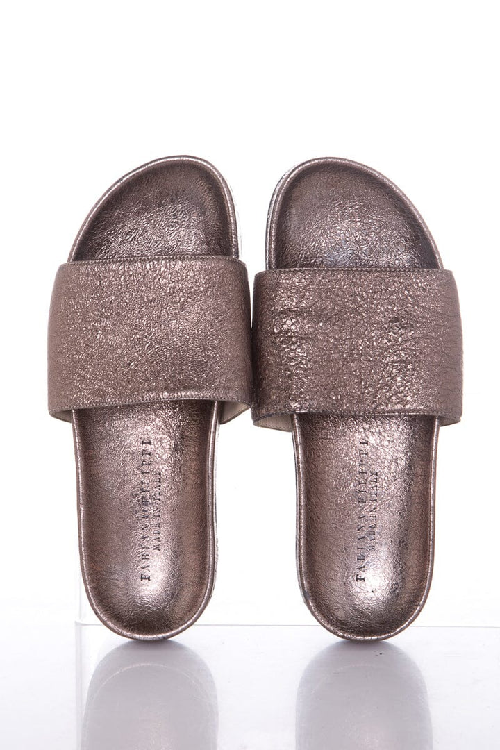 Fabiana Filippi Silver Crackle Leather Slides SZ 38
