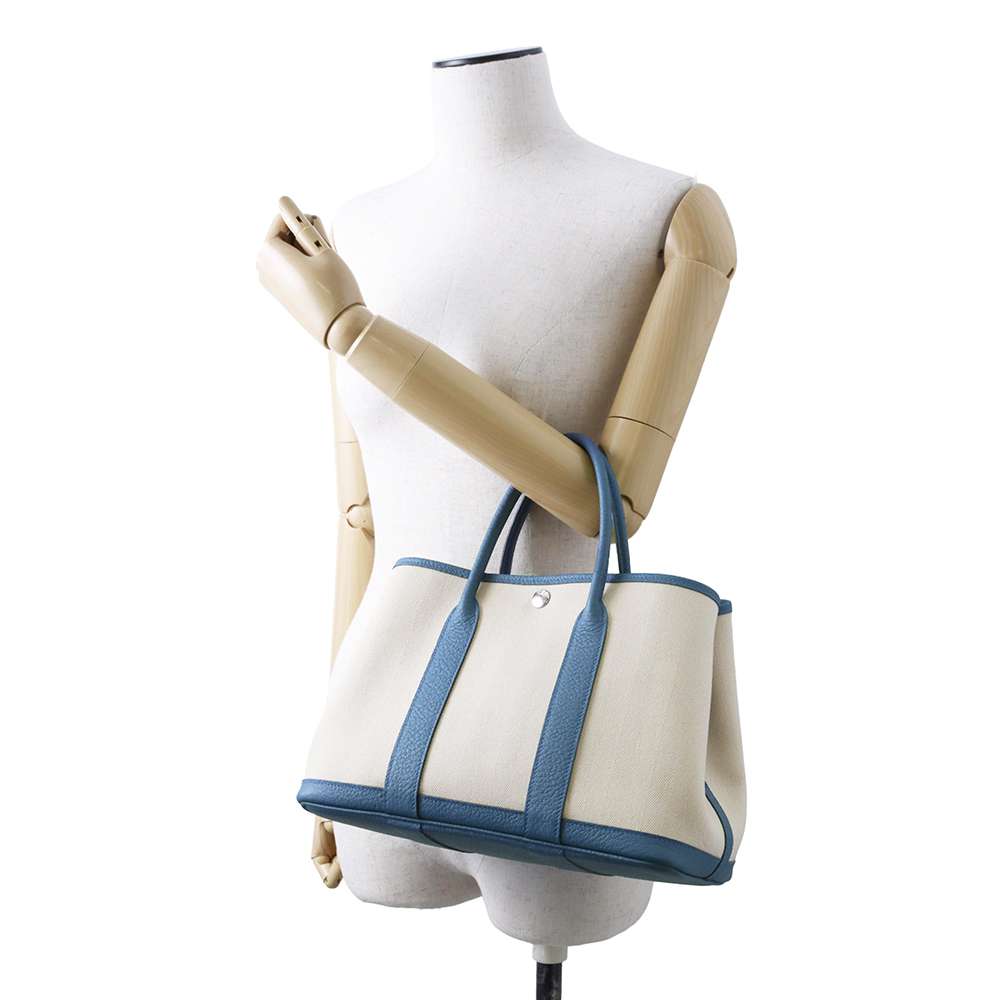 HERMES Garden Party Colvert Toile Chevrons Negonda Leather Size TPM