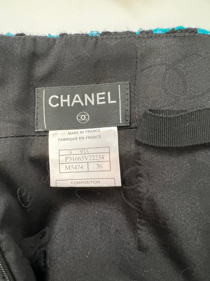 Top Quality Chanel 07/A Turquoise Houndstooth Pencil Skirt Size FR 36 (UK 8)