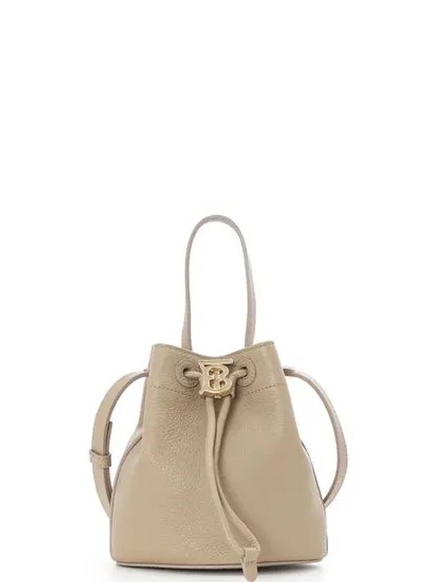 Burberry Logo Leather Mini Bucket Bag Beige