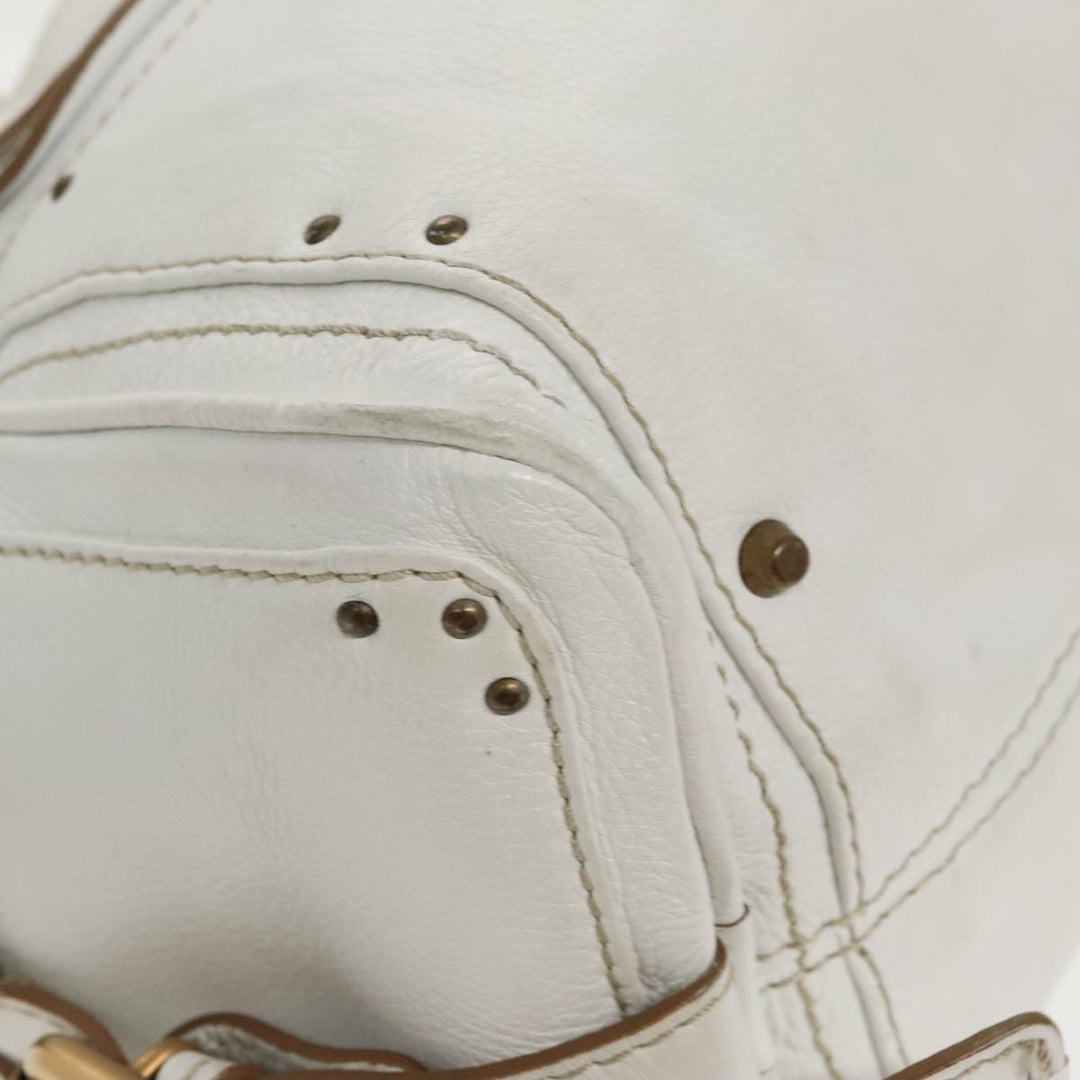 Chloe Shoulder Bag Leather White Gold Silver 96926