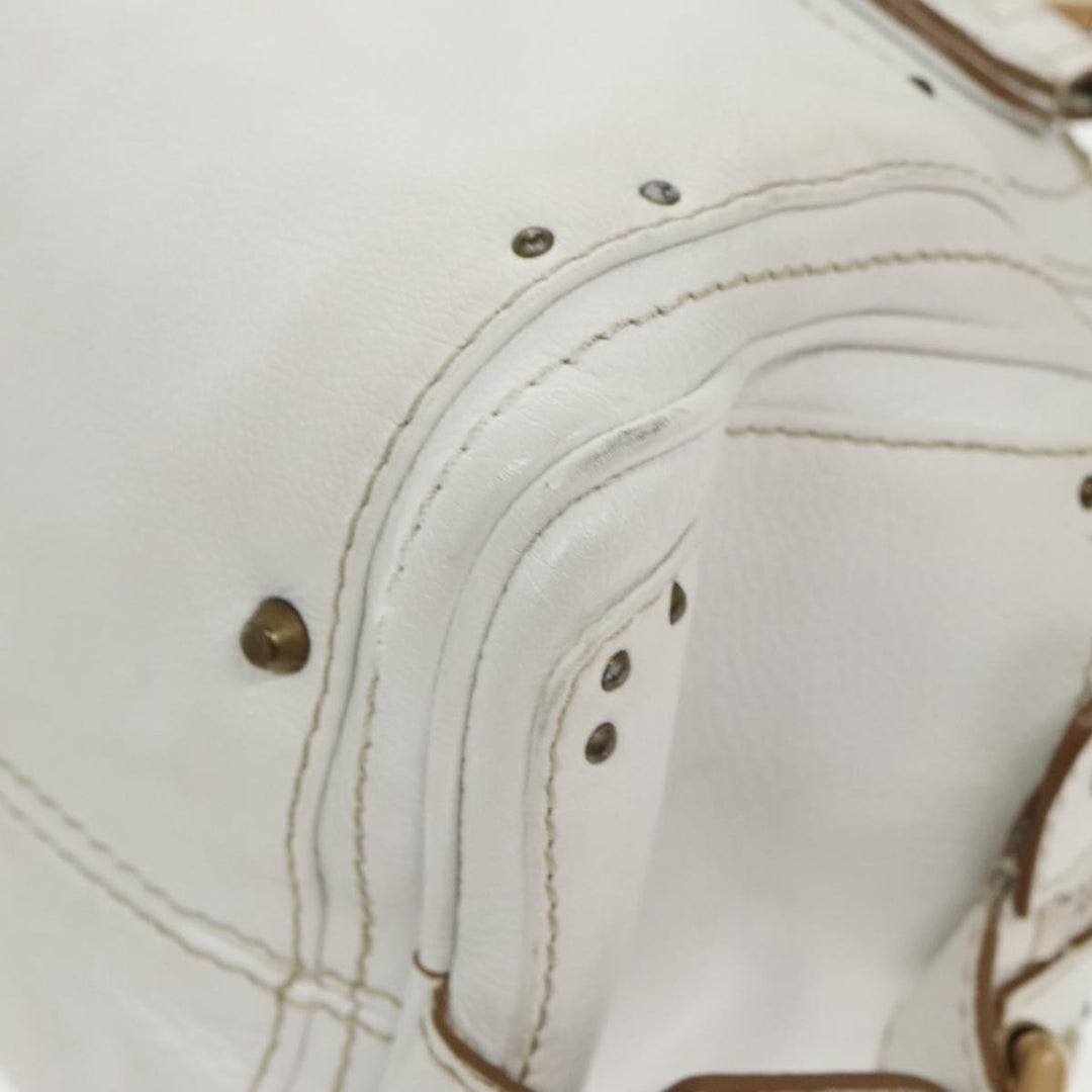 Chloe Shoulder Bag Leather White Gold Silver 96926