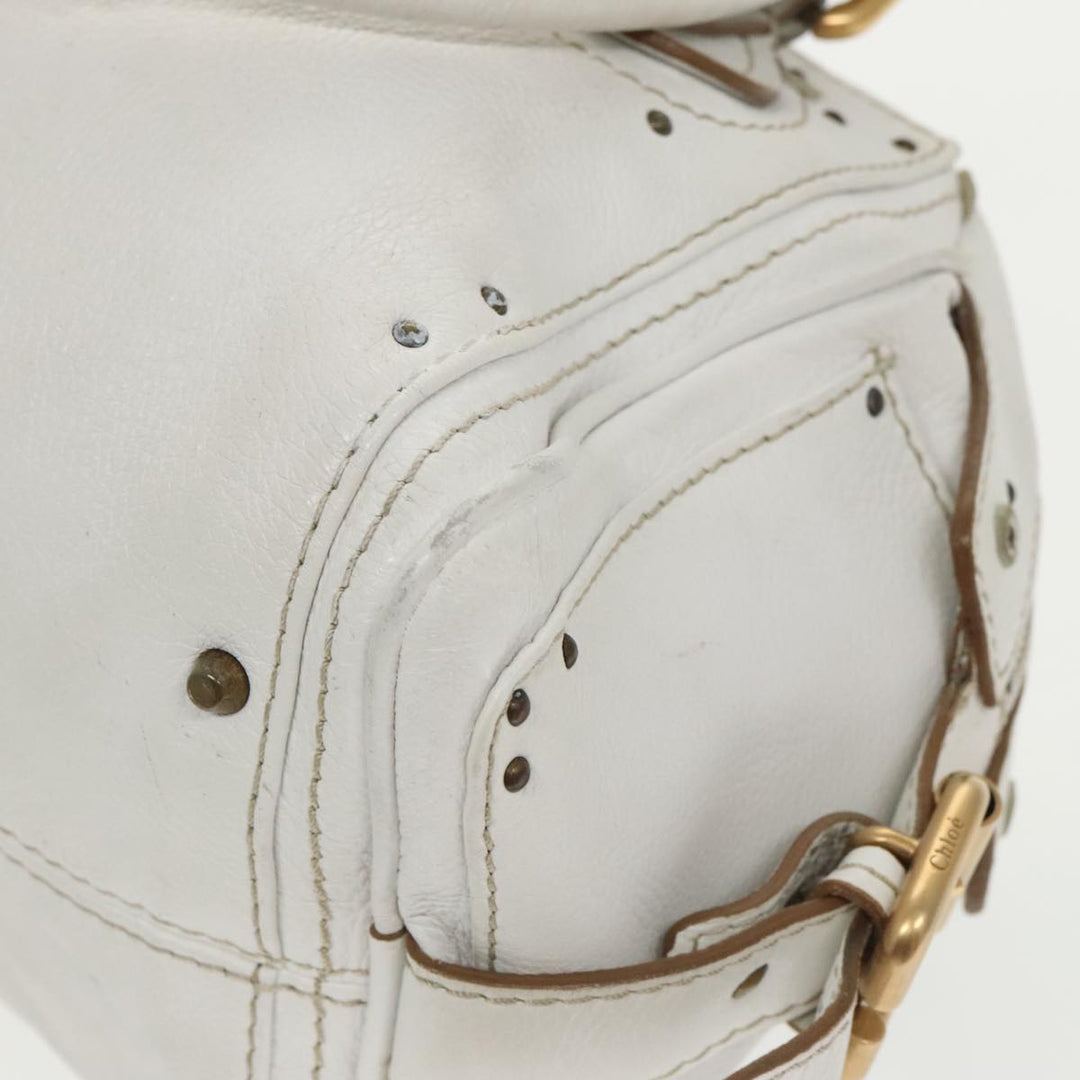 Chloe Shoulder Bag Leather White Gold Silver 96926