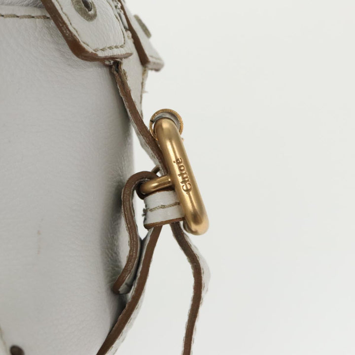 Chloe Shoulder Bag Leather White Gold Silver 96926