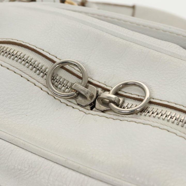 Chloe Shoulder Bag Leather White Gold Silver 96926
