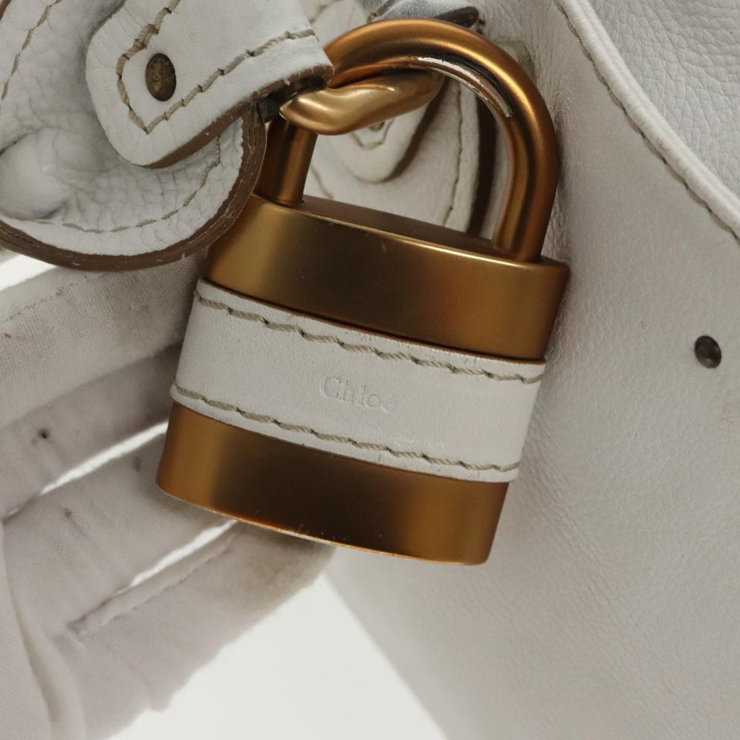 Chloe Shoulder Bag Leather White Gold Silver 96926