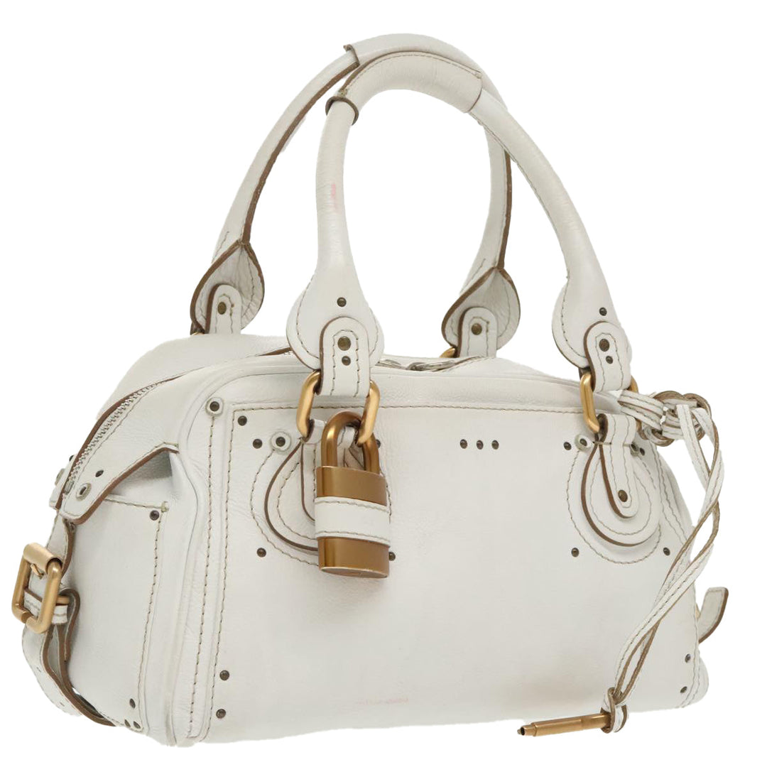 Chloe Shoulder Bag Leather White Gold Silver 96926