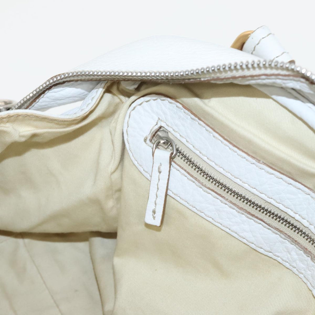 Chloe Shoulder Bag Leather White Gold Silver 96926