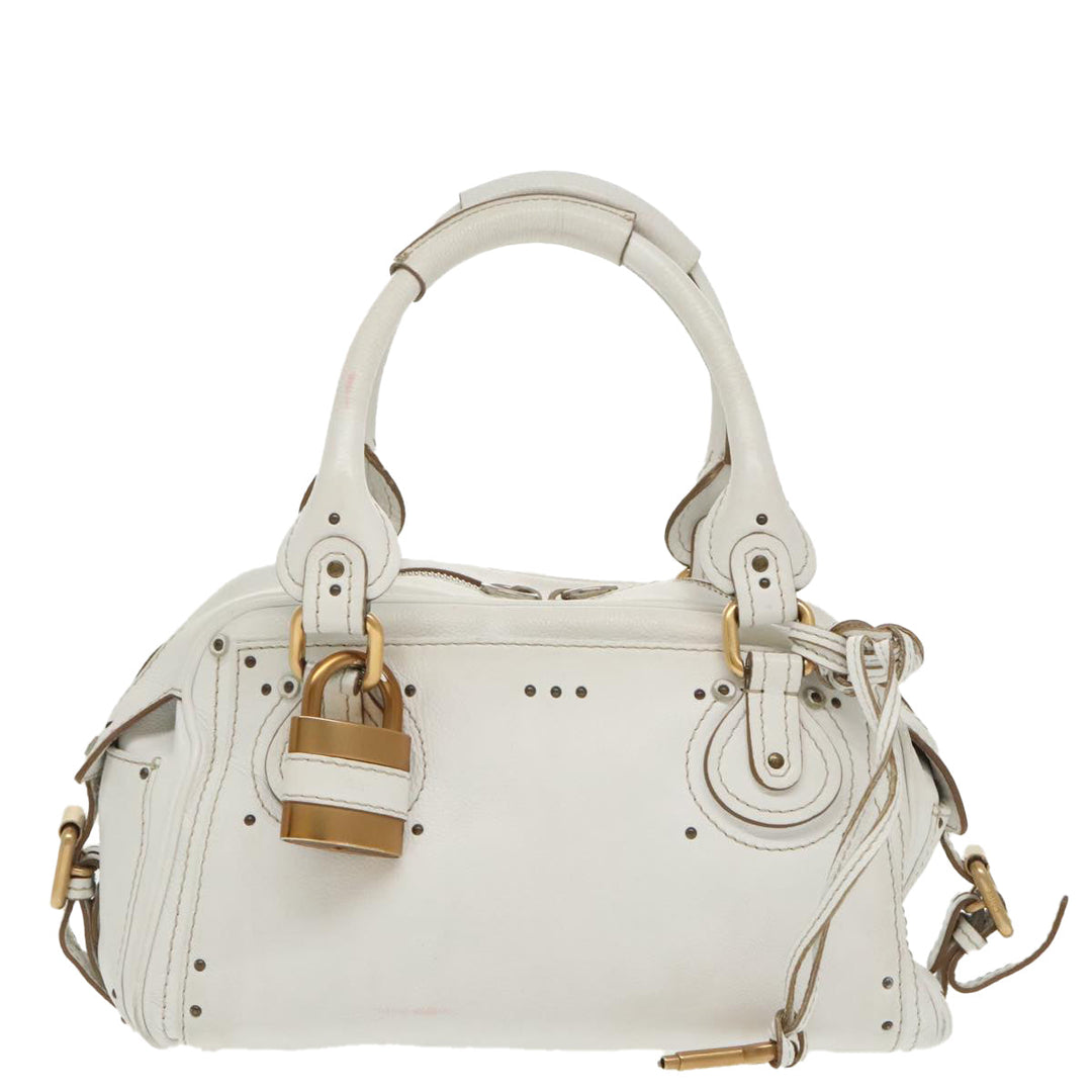 Chloe Shoulder Bag Leather White Gold Silver 96926