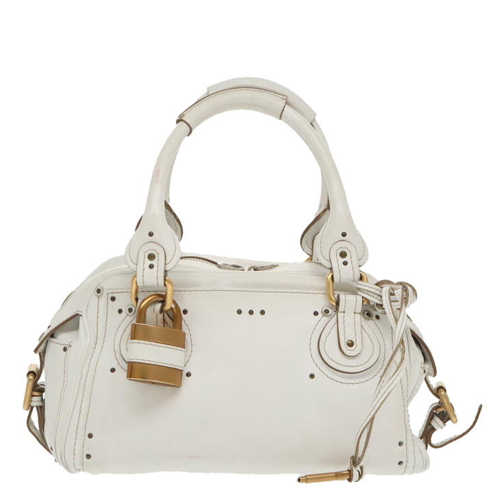 Chloe Shoulder Bag Leather White Gold Silver 96926