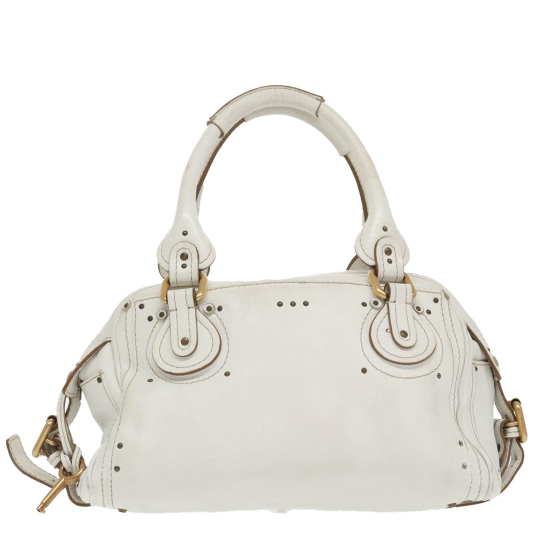 Chloe Shoulder Bag Leather White Gold Silver 96926