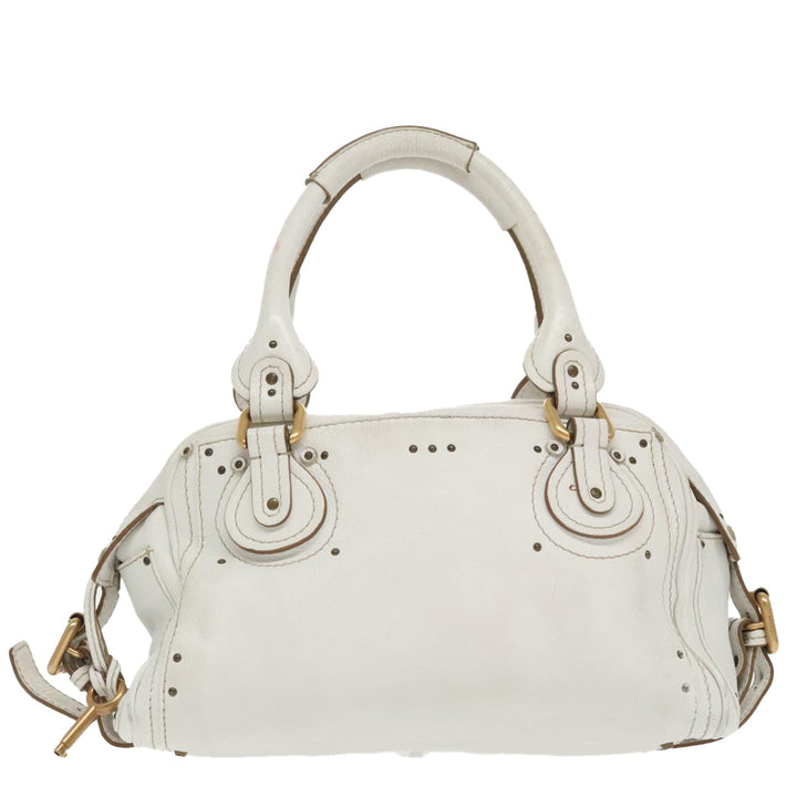 Chloe Shoulder Bag Leather White Gold Silver 96926