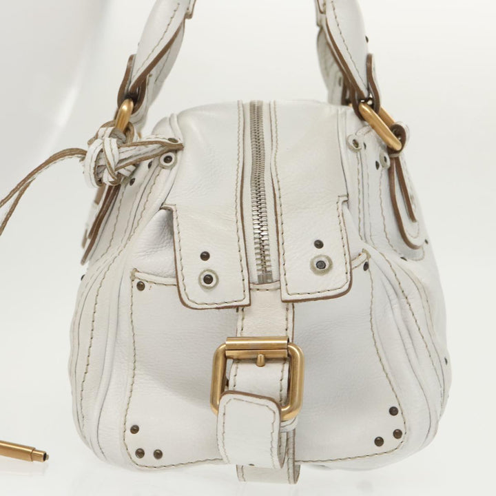 Chloe Shoulder Bag Leather White Gold Silver 96926