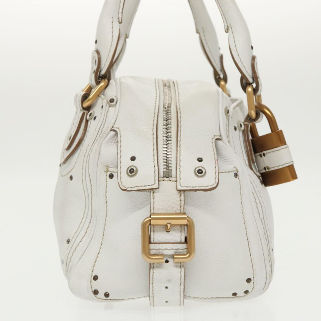 Chloe Shoulder Bag Leather White Gold Silver 96926